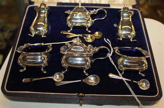 Mappin & Webb six-piece silver condiment set, cased